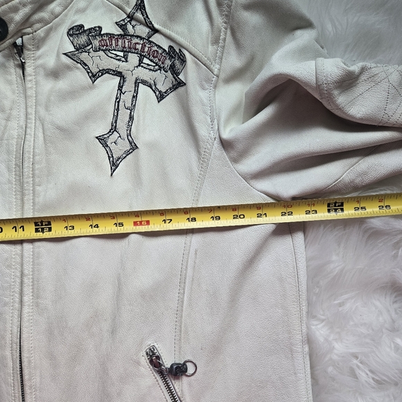 Affliction Men's Genuine Leather / Limited Edition White Jacket Size Large - Picture 14 of 15